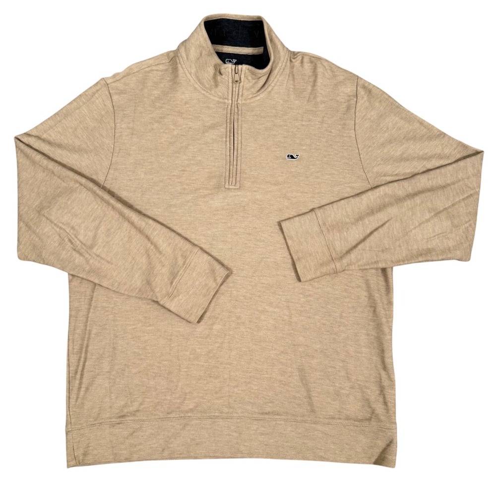 Vineyard Vines Pullover Men Large Tan 100% Pima Cotton Quarter Zip Long Sleeve‎